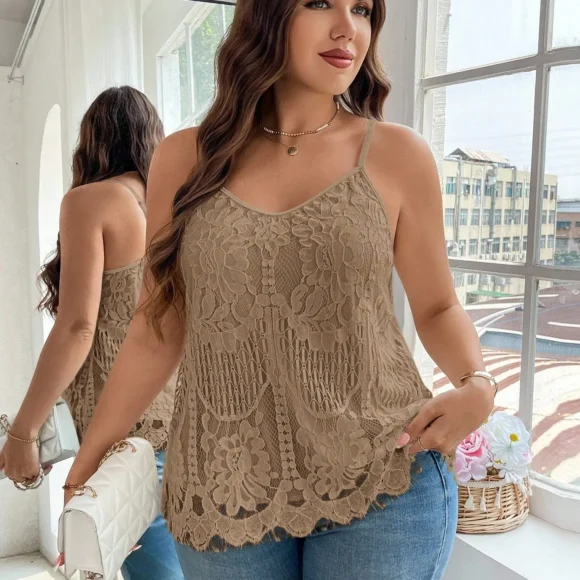 Camiseta Elegante de Renda de Cor Sólida